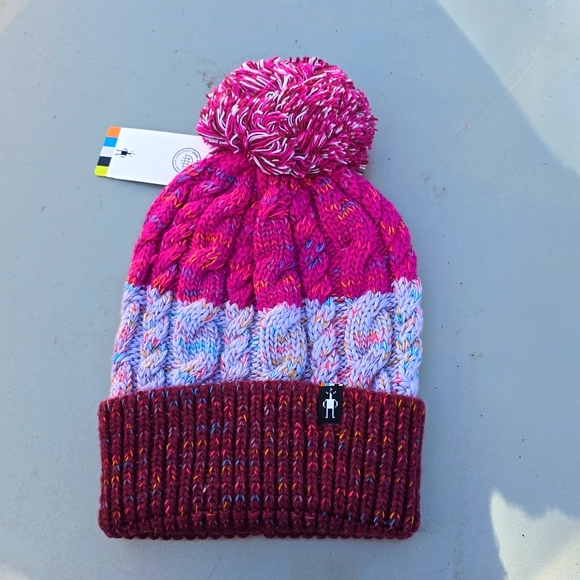 Smartwool Merino Wool Isto Retro Pom Beanie Winter Hat Purple Eclipse Womens NWT - Picture 1 of 5